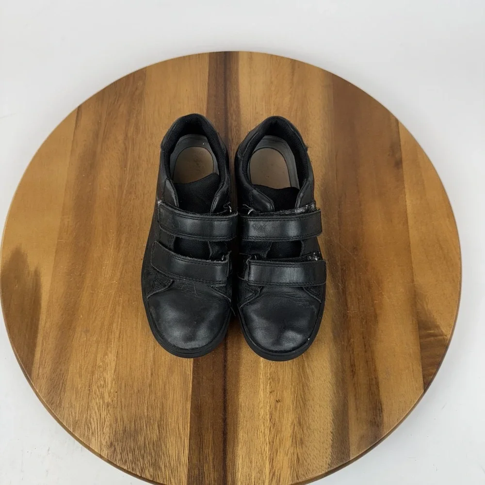 Big Kids Geox Theleven Black Leather Comfort‎ Casual Low Sneakers Size 1 Y GUC